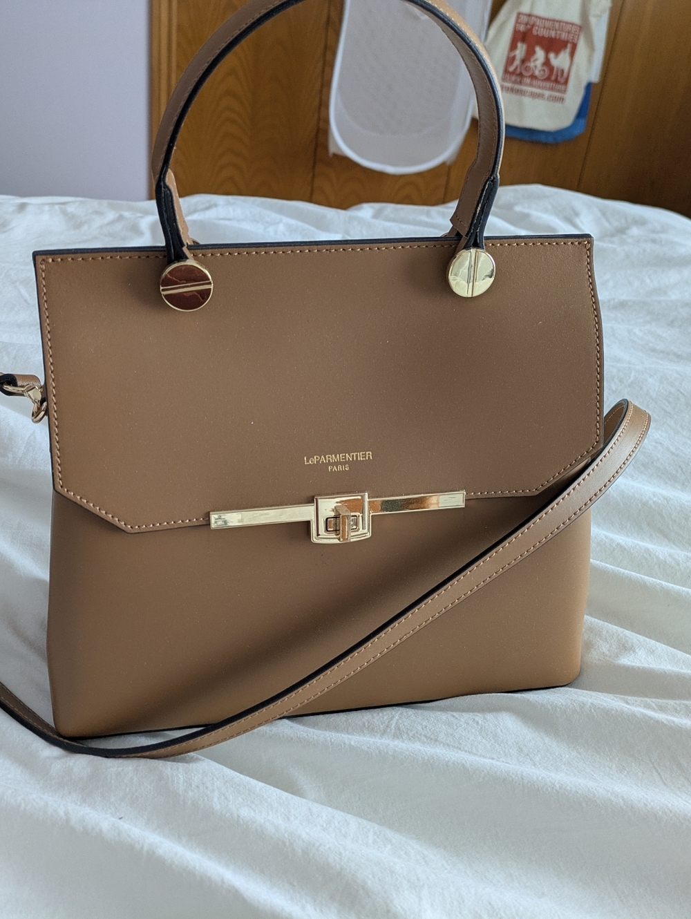 Le Partmentier Tan Leather Top-Handle Satchel with Gold Hardware (NWT)